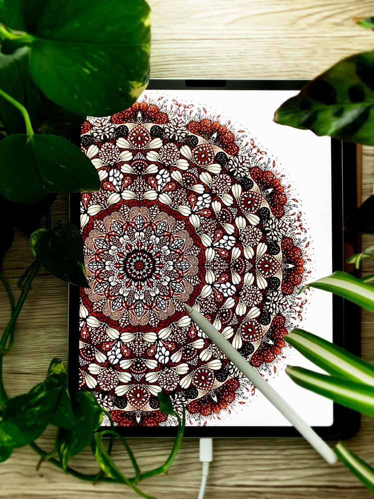 インドネシアのろうけつ染めの布、バティック風 マンダラアート（iPad アイビスペイント）