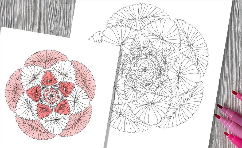 円の重なりを利用した、幸福感ある和柄の幾何学模様の塗り絵