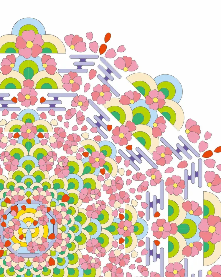 曼荼羅パズルぬりえ 06 桜の曼荼羅 完成見本拡大