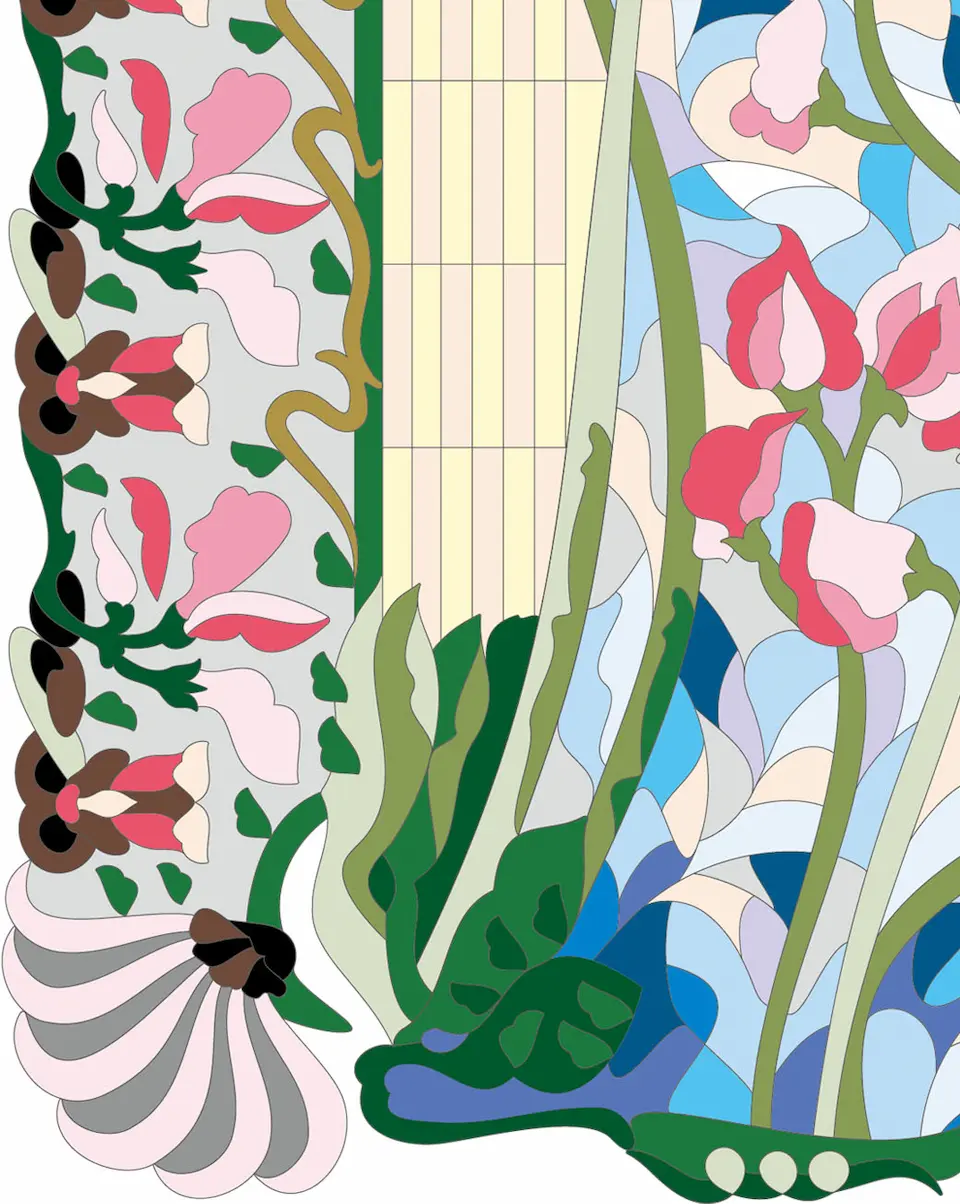 ボタニカルパズルぬりえ 【01】玻璃彩 完成見本 左下