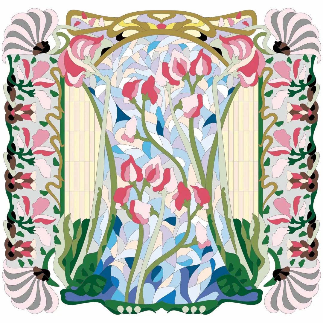 ボタニカルパズルぬりえ 【01】玻璃彩 完成見本