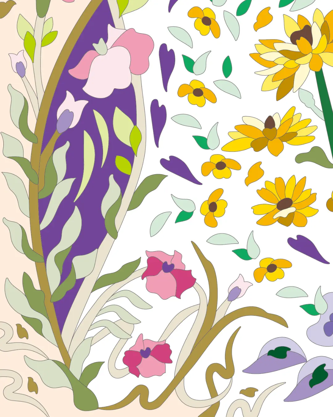 ボタニカルパズルぬりえ【02】陽だまり 完成見本 左下