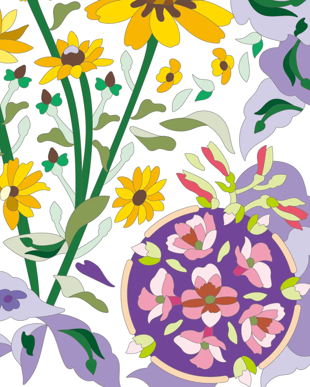 ボタニカルパズルぬりえ【02】陽だまり 完成見本 右下