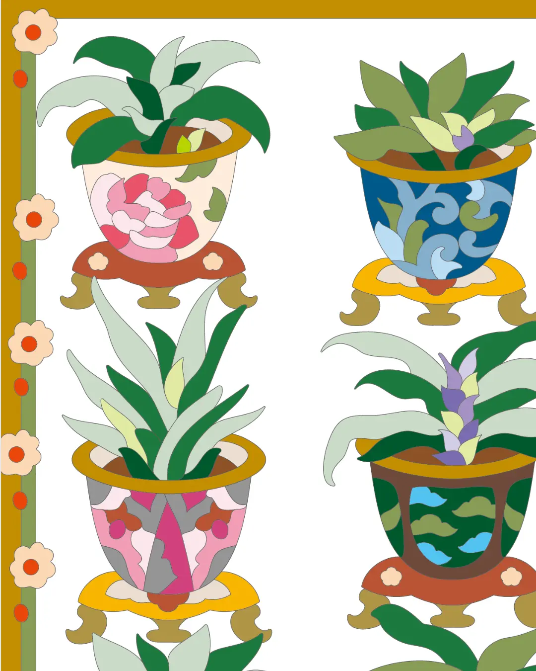 ボタニカルパズルぬりえ 【03】江戸鉢ノヲト 完成見本 左上