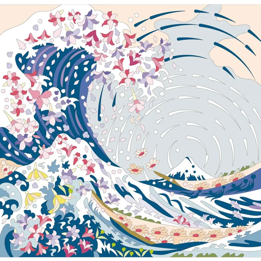 ボタニカルパズルぬりえ 【04】花浪 完成見本