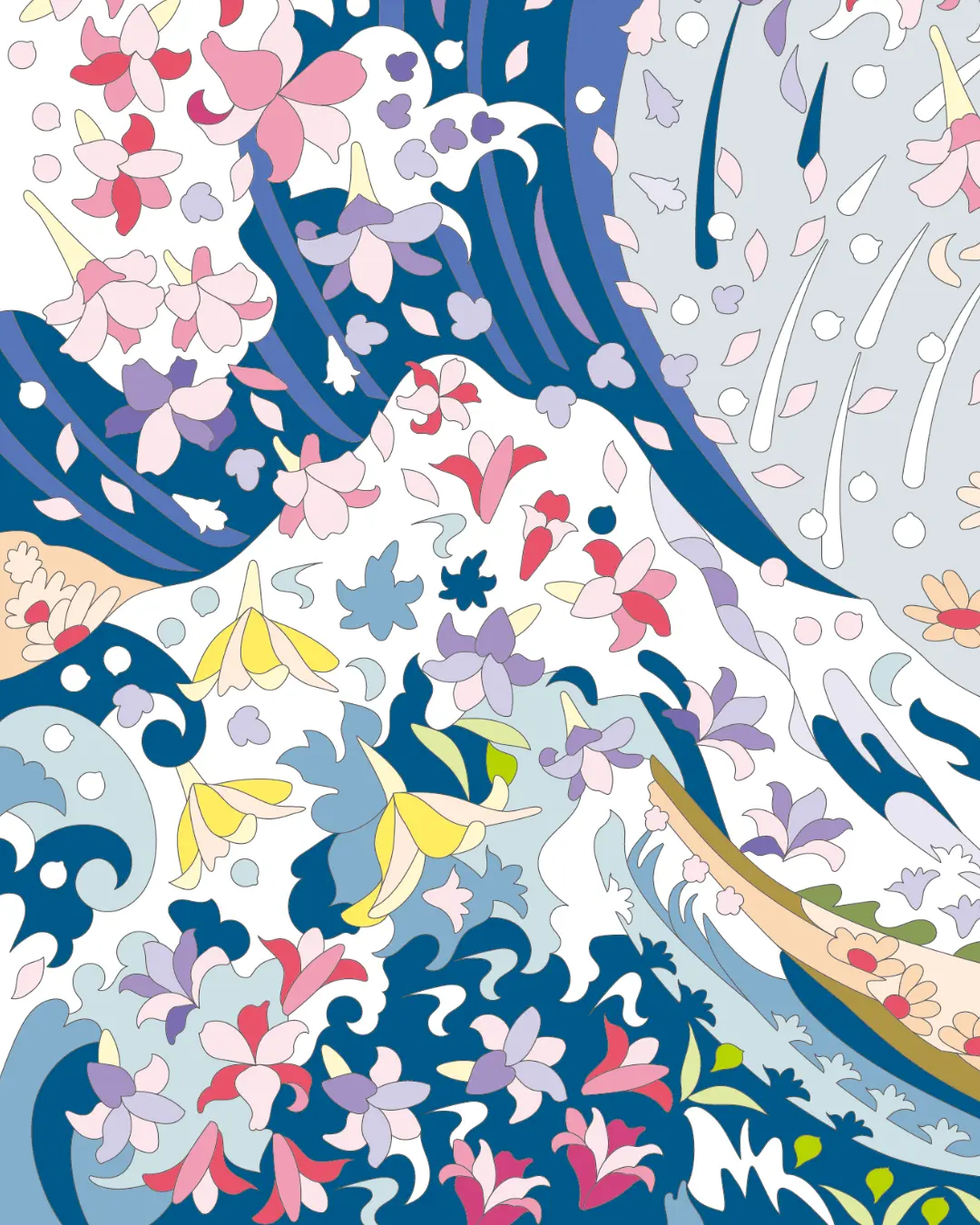 ボタニカルパズルぬりえ 【04】花浪 完成見本 左下