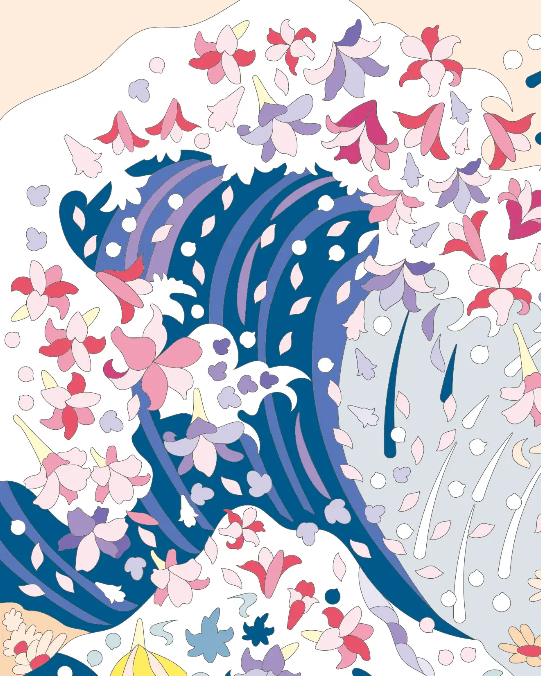 ボタニカルパズルぬりえ 【04】花浪 完成見本 左上