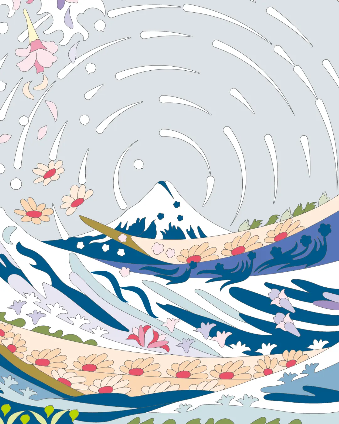 ボタニカルパズルぬりえ 【04】花浪 完成見本 右下