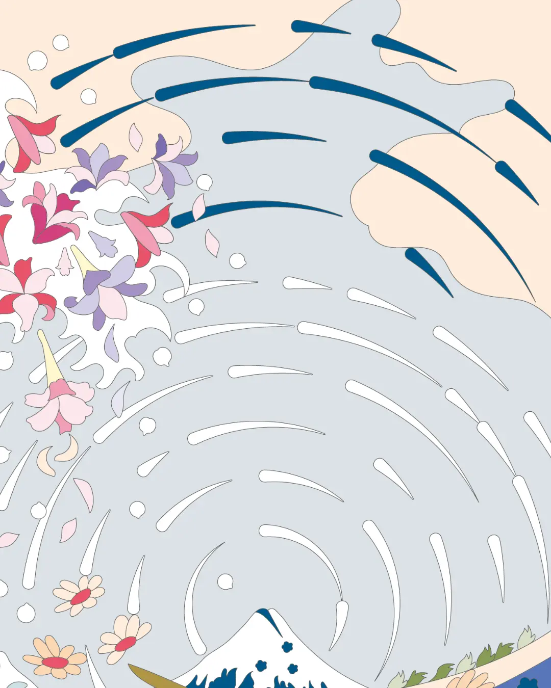 ボタニカルパズルぬりえ 【04】花浪 完成見本 右上