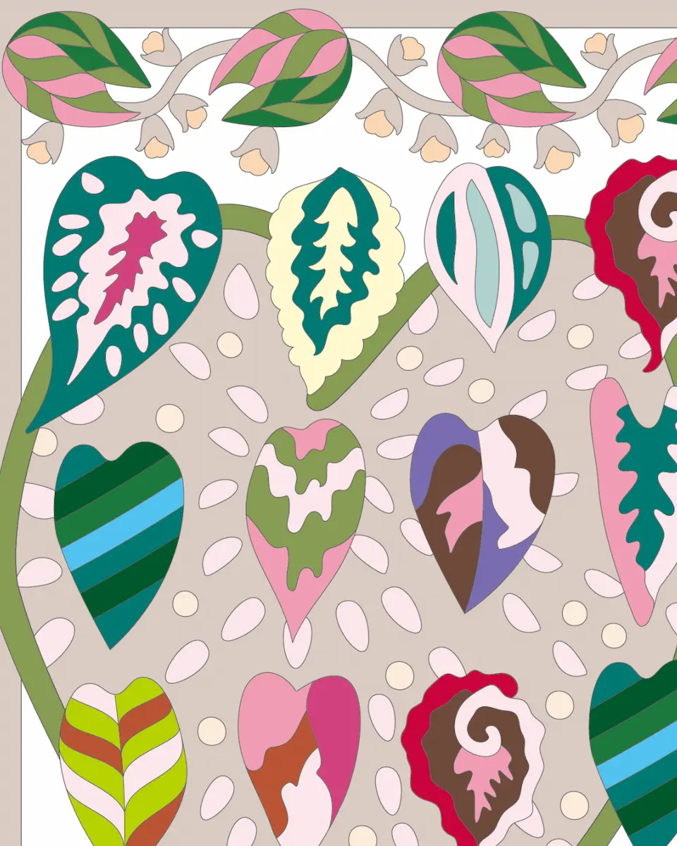 ボタニカルパズルぬりえ 【06】斑葉コレクション完成見本 左上