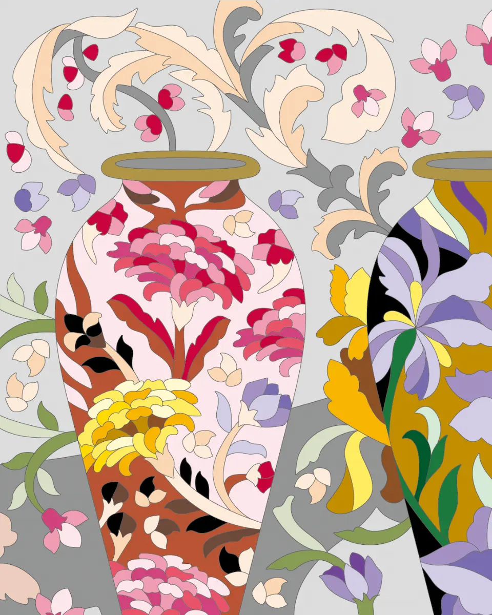 ボタニカルパズルぬりえ 【08】麗し三姉妹 完成見本 左上