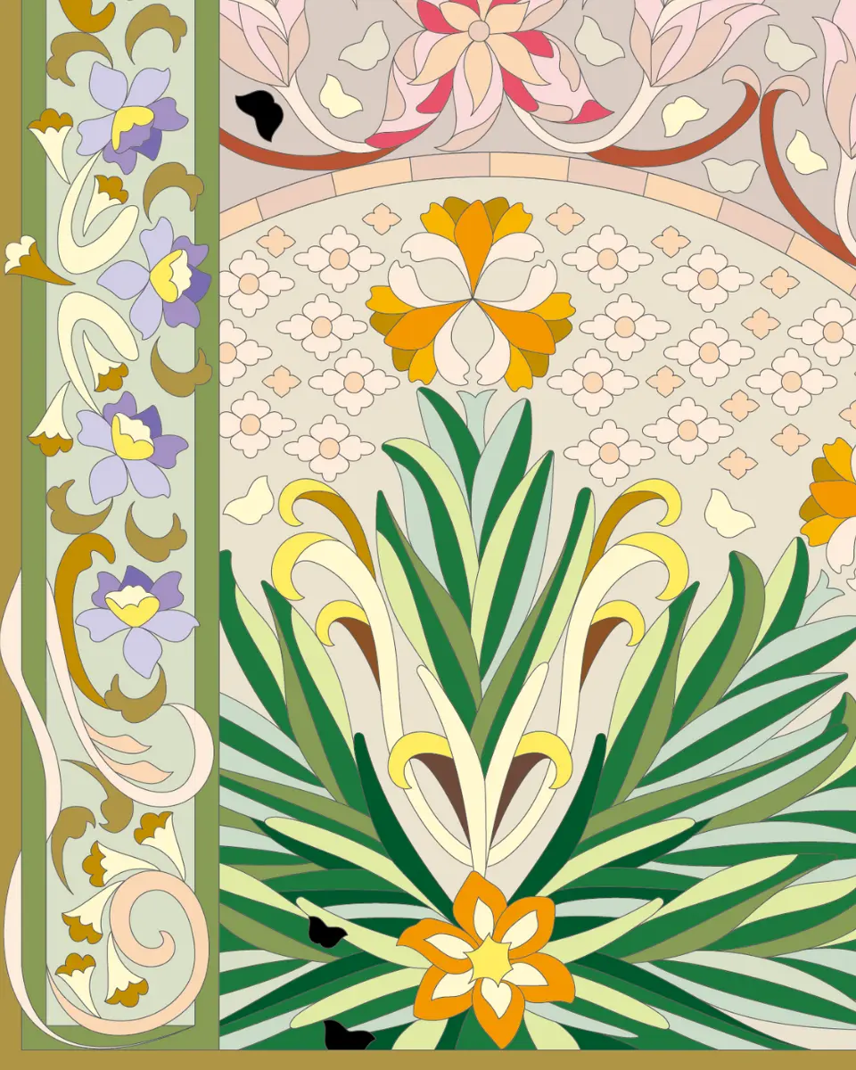 ボタニカルパズルぬりえ 【09】花飾抄 完成見本 左下