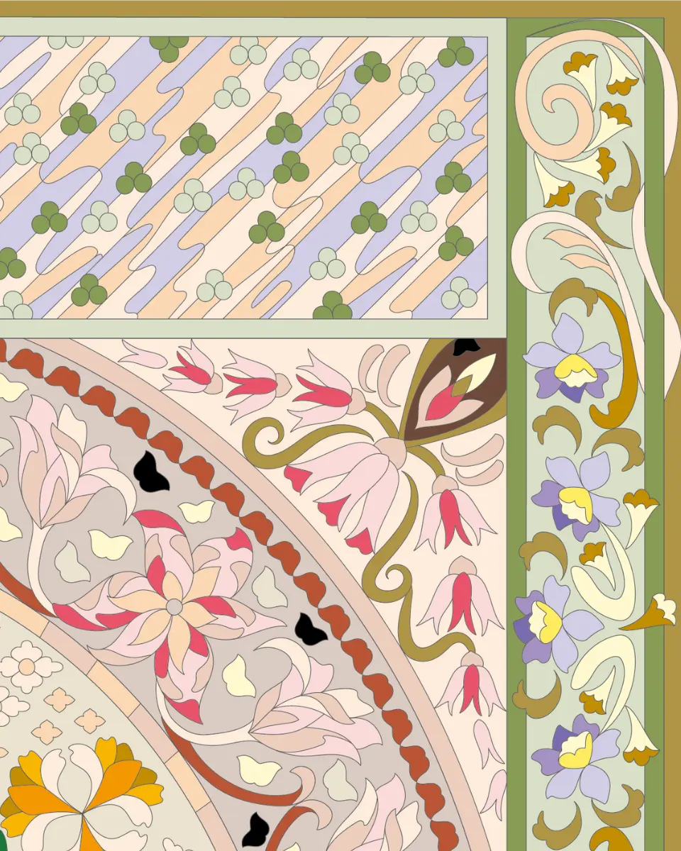 ボタニカルパズルぬりえ 【09】花飾抄 完成見本 右上