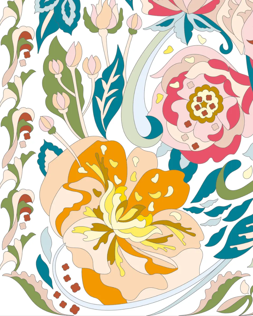 ボタニカルパズルぬりえ 【12】ハピネス 完成見本 左下