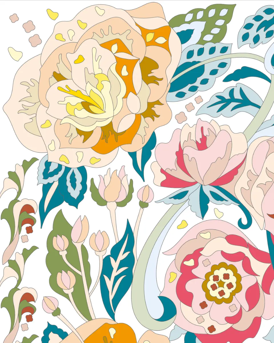 ボタニカルパズルぬりえ 【12】ハピネス 完成見本 左上