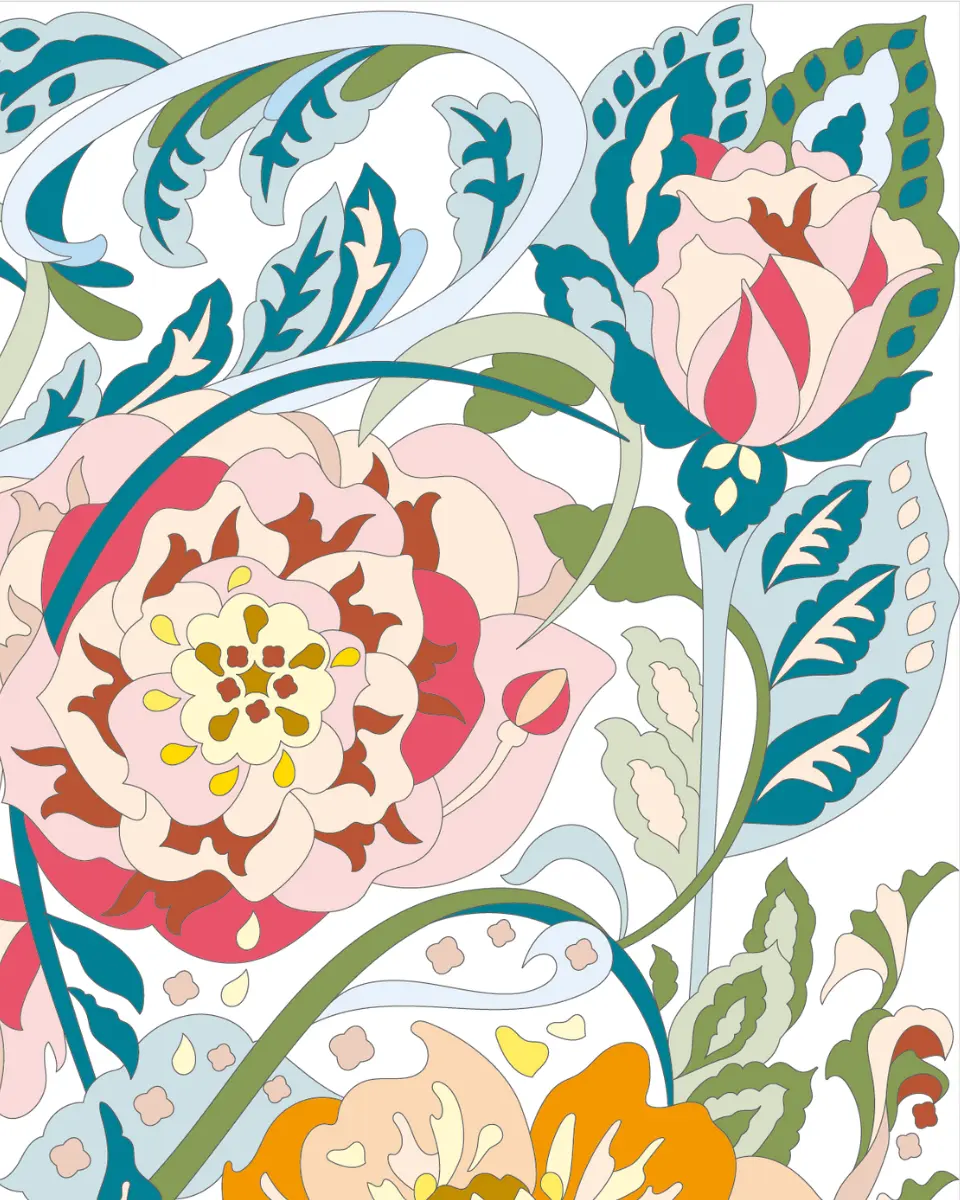 ボタニカルパズルぬりえ 【12】ハピネス 完成見本 右上