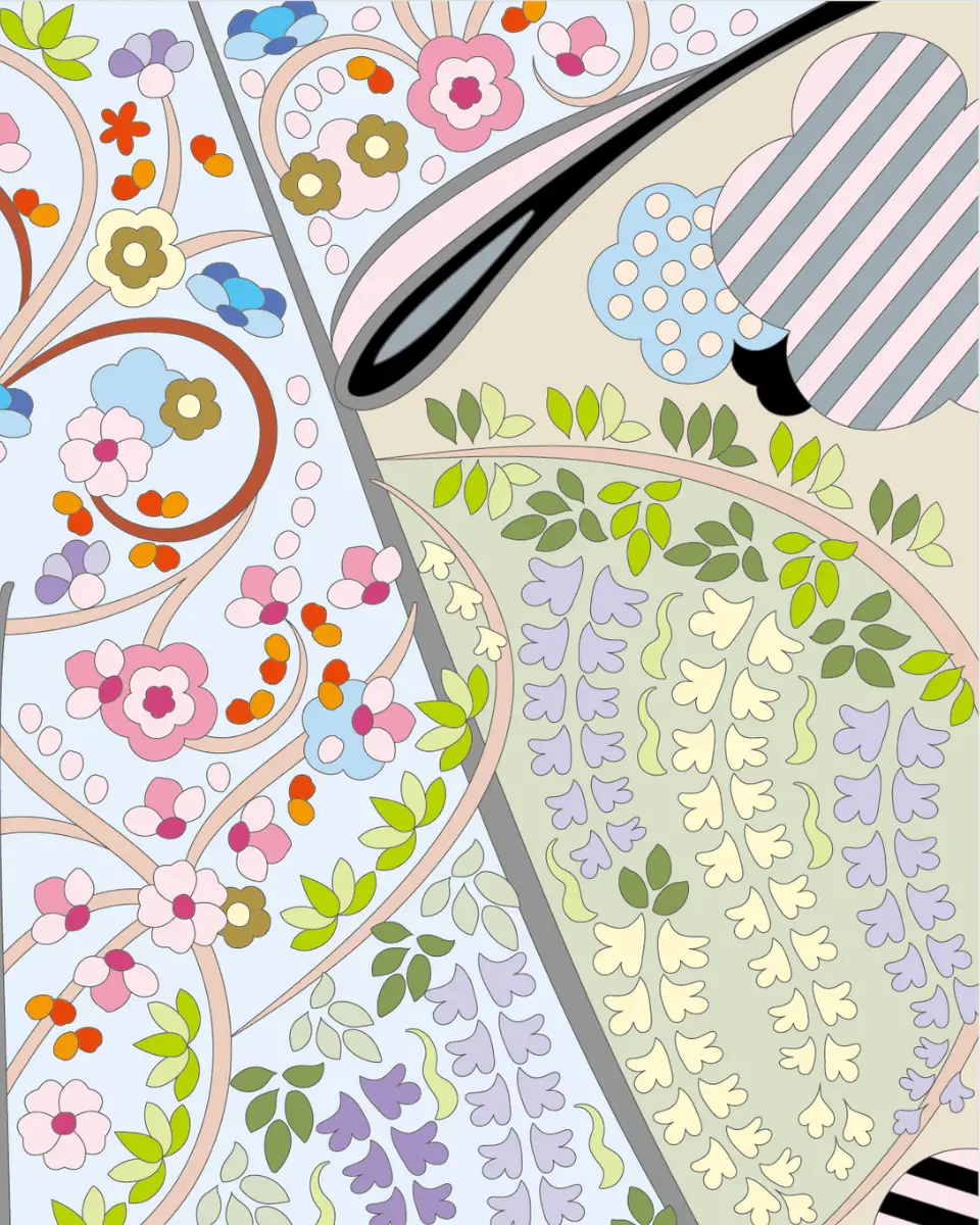 ボタニカルパズルぬりえ【14】はなうた 完成見本 右上