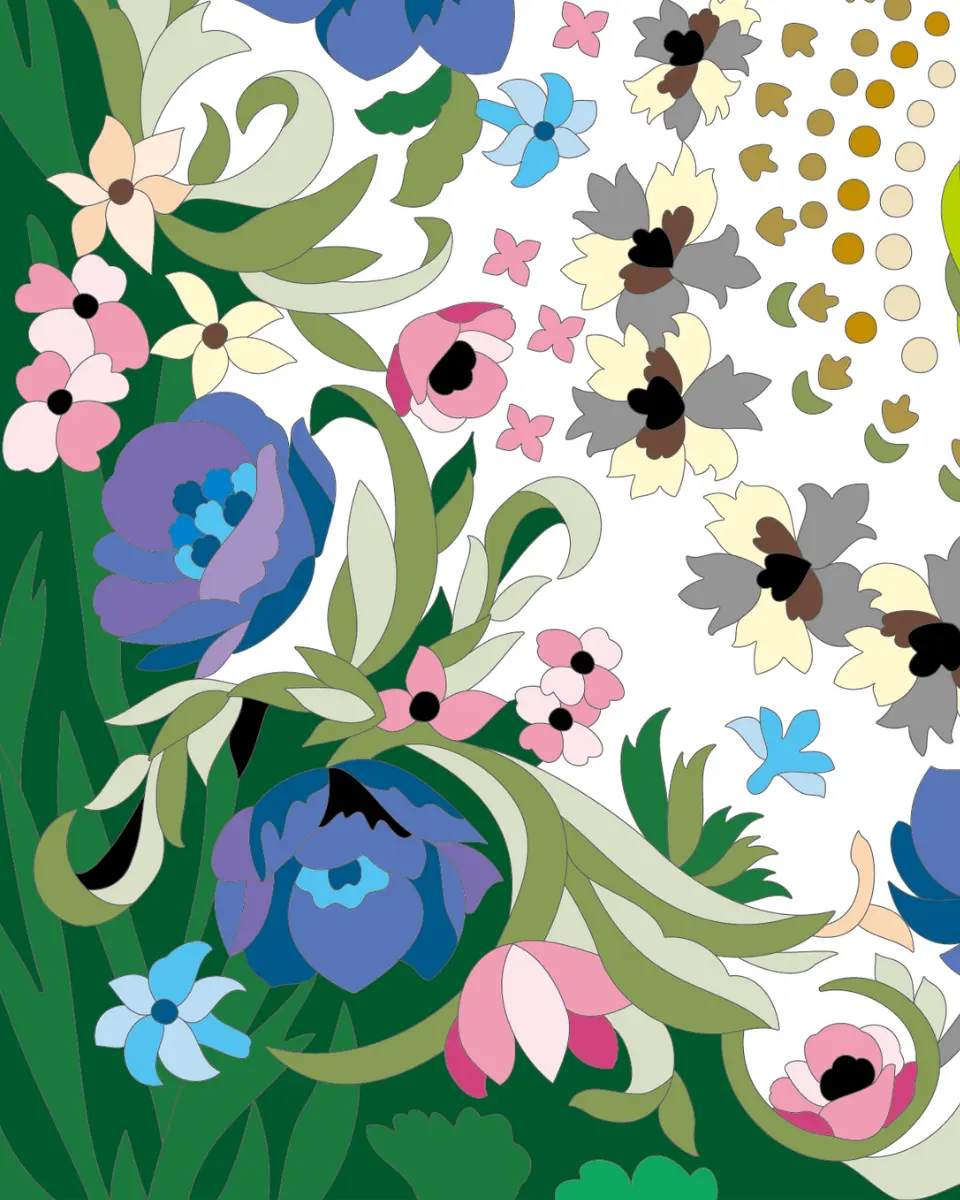 ボタニカルパズルぬりえ 【17】ミューズの花冠 完成見本 左下