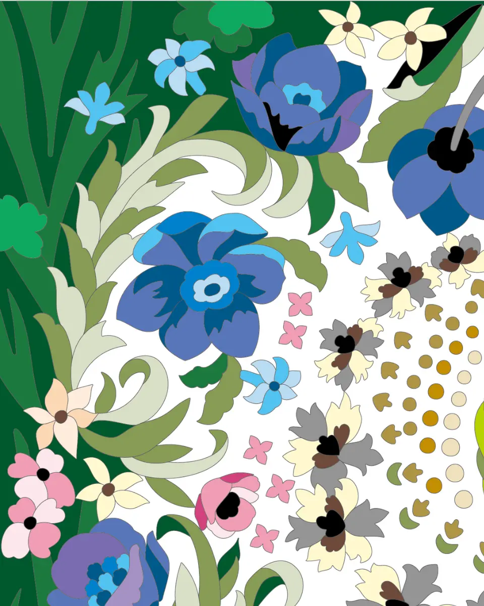 ボタニカルパズルぬりえ 【17】ミューズの花冠 完成見本 左上