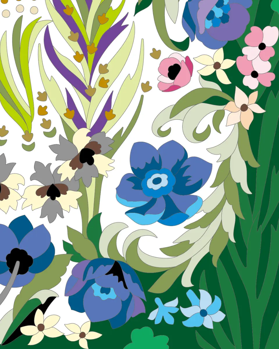 ボタニカルパズルぬりえ 【17】ミューズの花冠 完成見本 右下