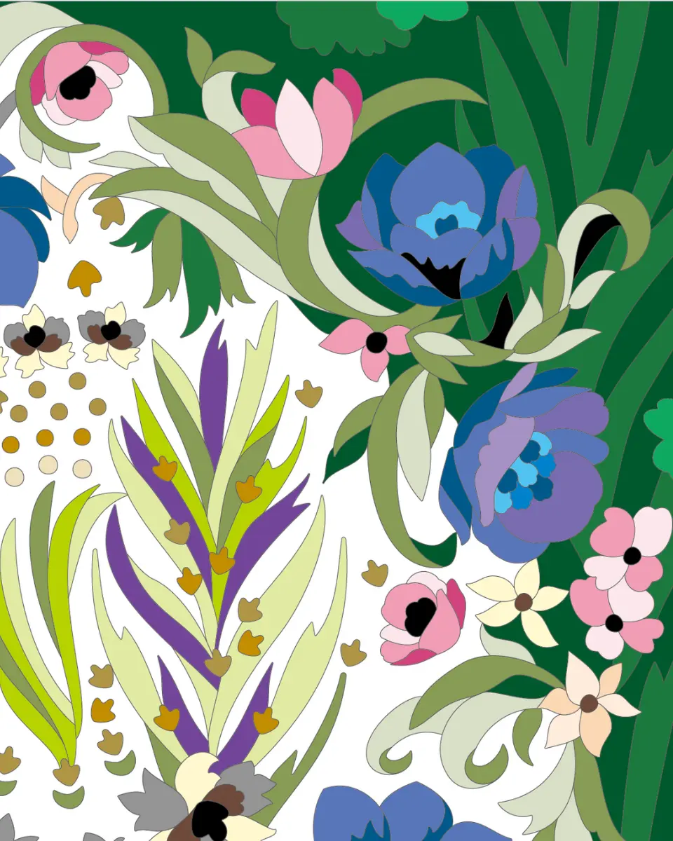 ボタニカルパズルぬりえ 【17】ミューズの花冠 完成見本 右上