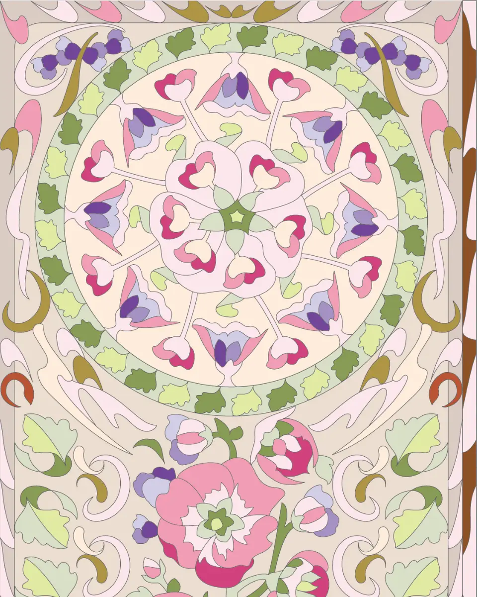 ボタニカルパズルぬりえ 【19】夢芝居 完成見本　左上