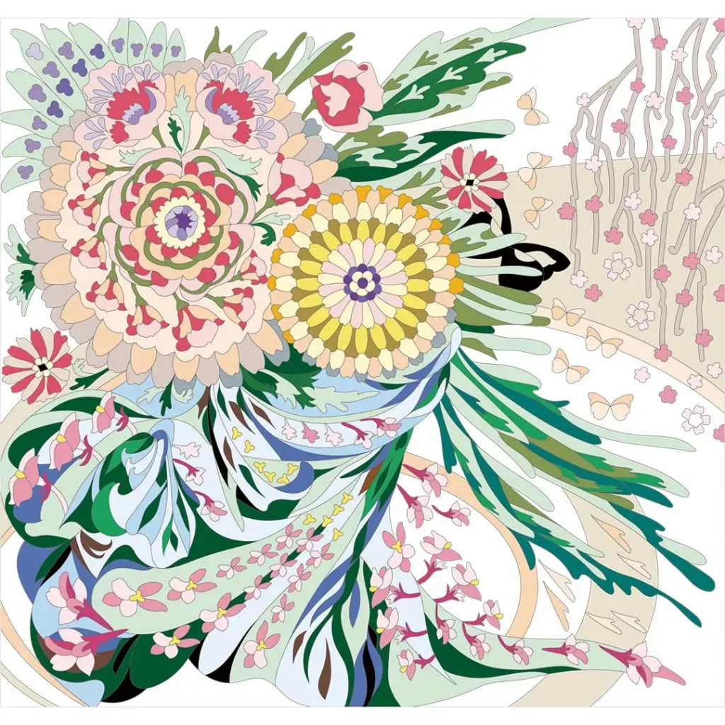 ボタニカルパズルぬりえ 【20】ジャポニズムの香り完成見本