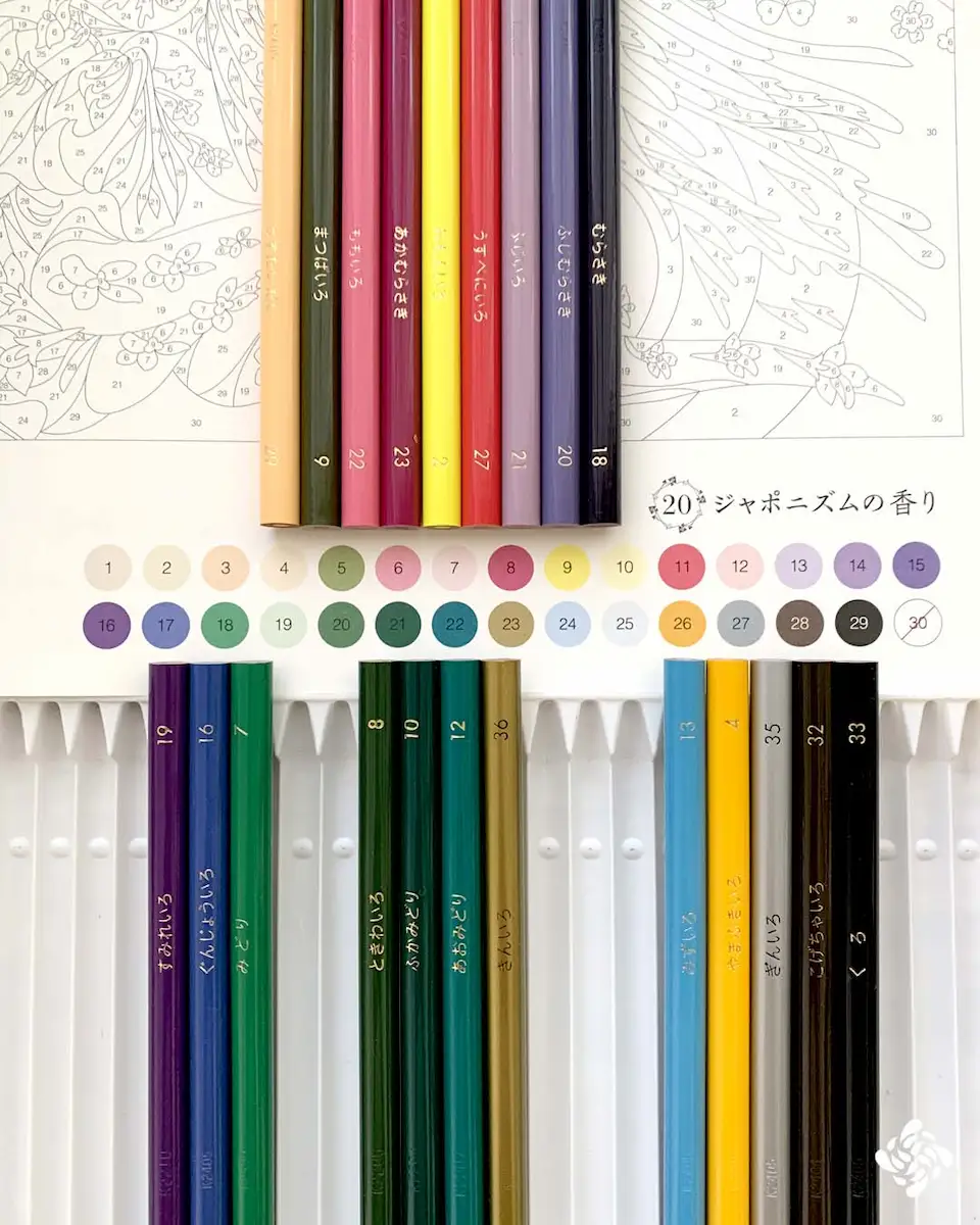 ボタニカルパズルぬりえ 【20】ジャポニズムの香り色えんぴつ見本