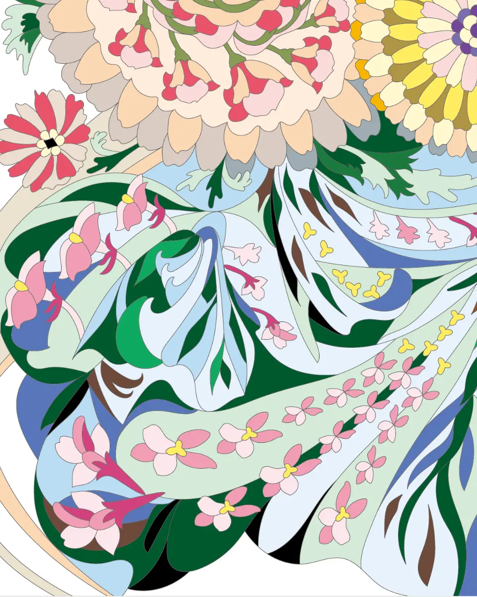 ボタニカルパズルぬりえ 【20】ジャポニズムの香り完成見本 左下