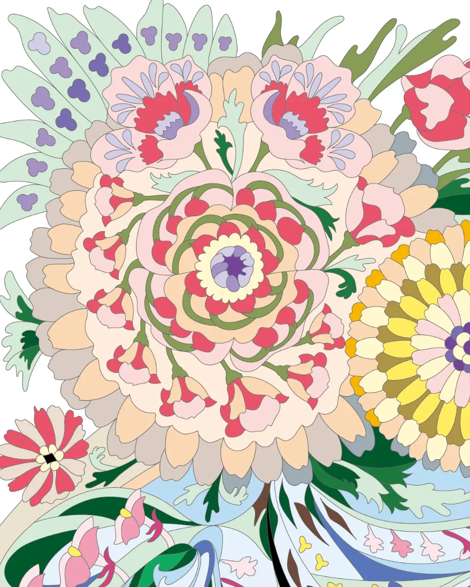 ボタニカルパズルぬりえ 【20】ジャポニズムの香り完成見本 左上