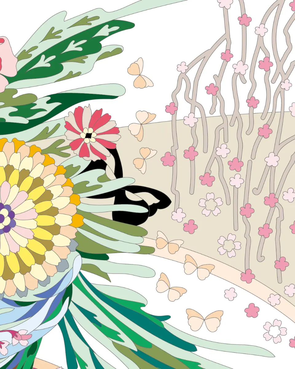 ボタニカルパズルぬりえ 【20】ジャポニズムの香り完成見本 右上