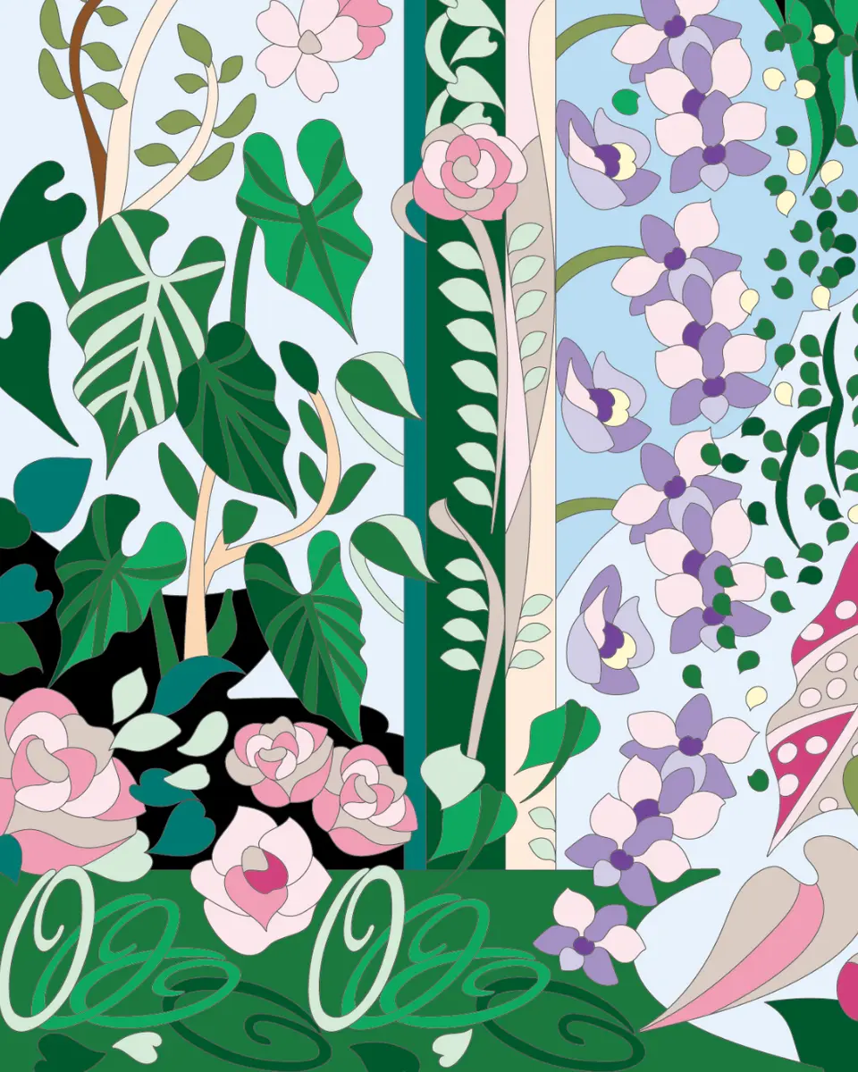 ボタニカルパズルぬりえ【22】翠扉 完成見本 左下