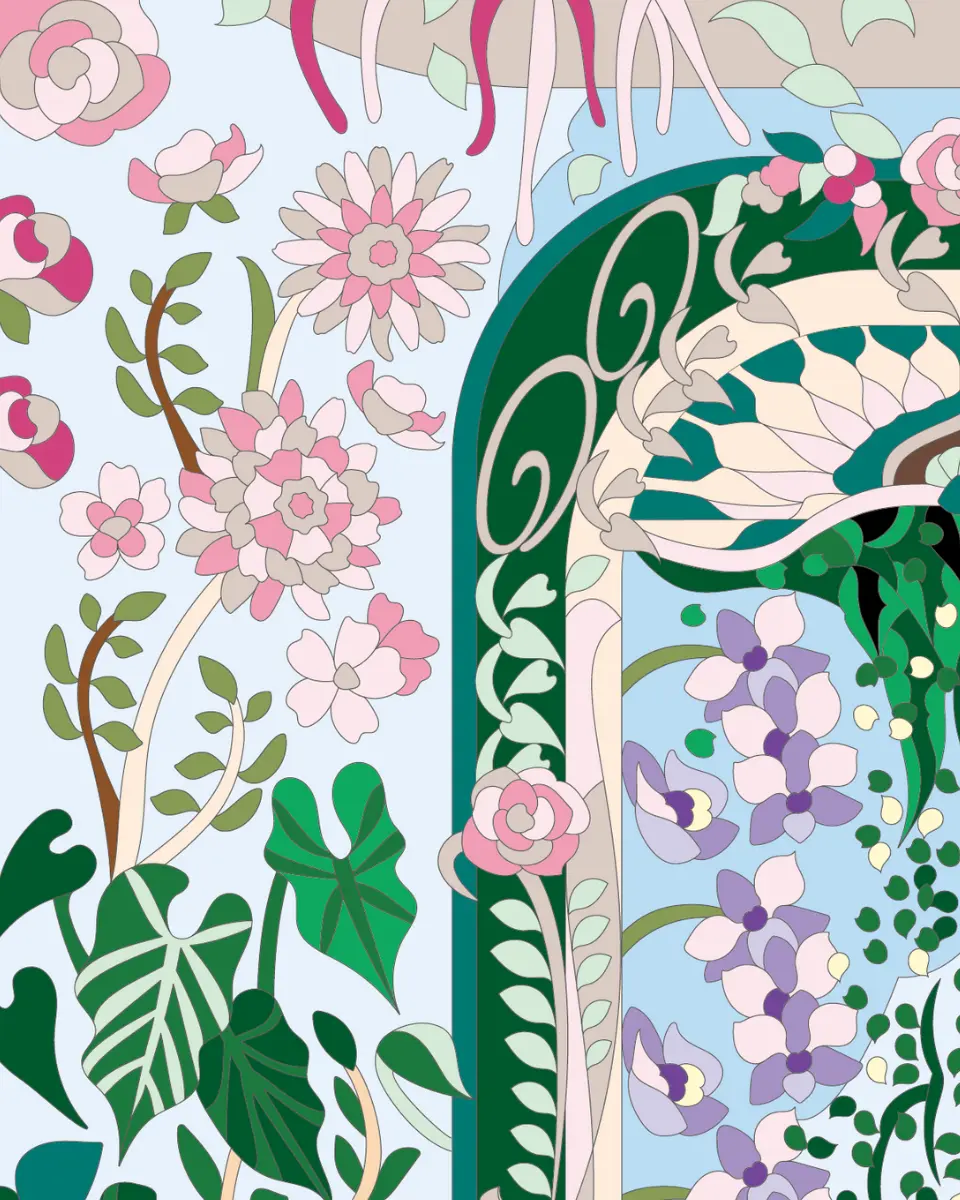 ボタニカルパズルぬりえ【22】翠扉 完成見本 左上