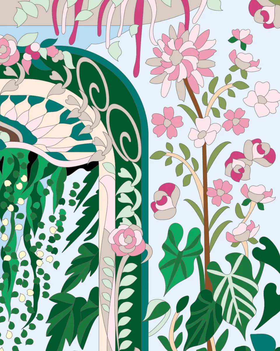 ボタニカルパズルぬりえ【22】翠扉 完成見本 右上