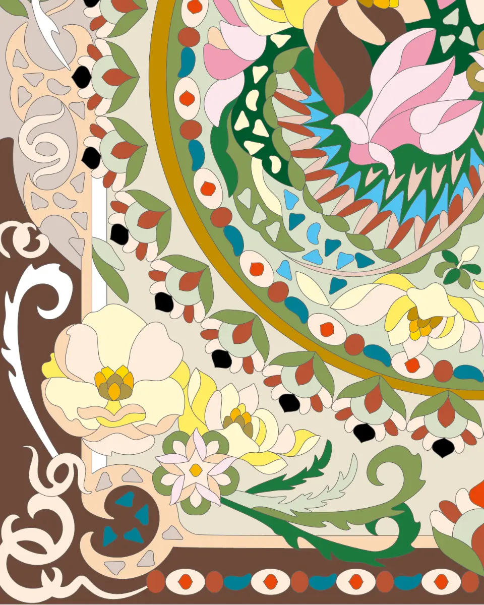 ボタニカルパズルぬりえ【23】エスニカ 完成見本 左下