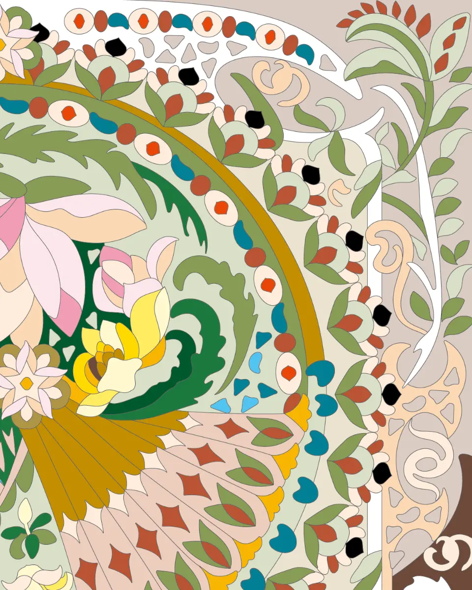 ボタニカルパズルぬりえ【23】エスニカ 完成見本 右上