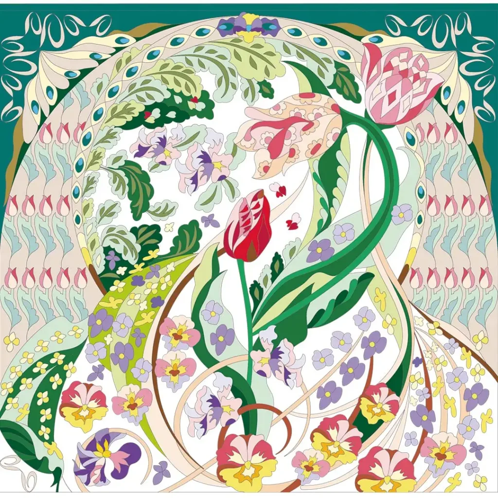 ボタニカルパズルぬりえ 【24】チューリップのロンド 完成見本