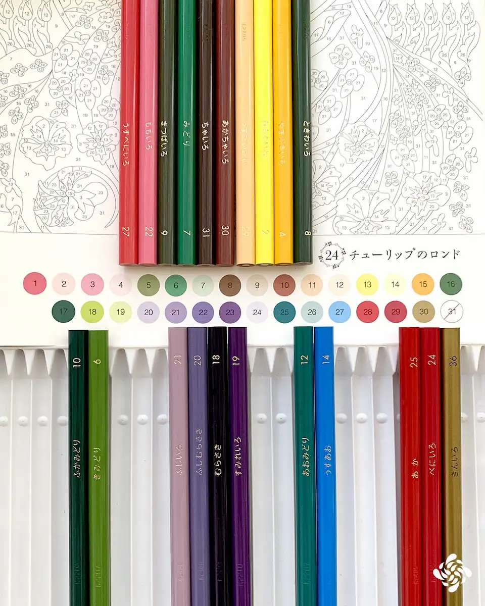 ボタニカルパズルぬりえ 【24】チューリップのロンド 色えんぴつ見本