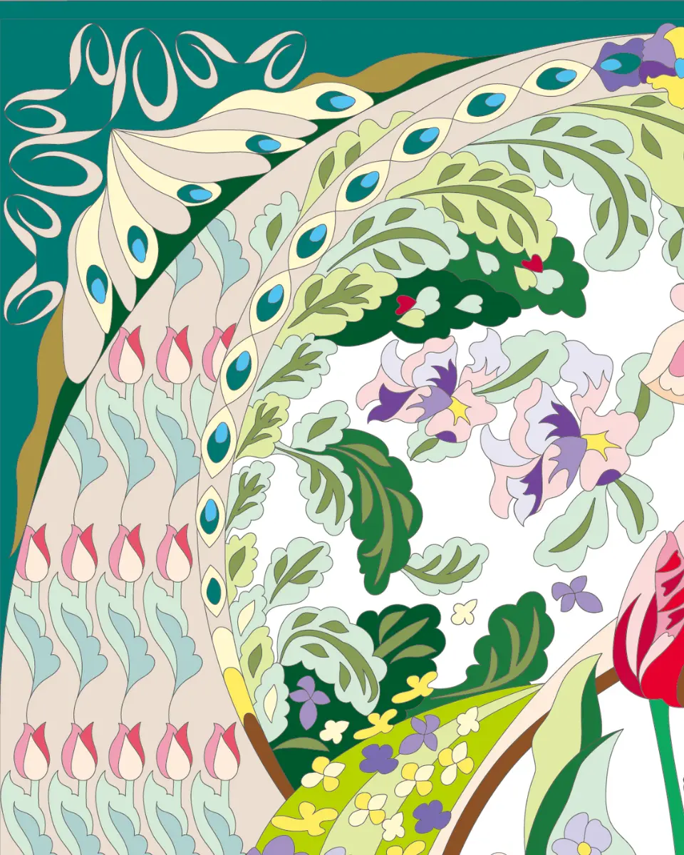 ボタニカルパズルぬりえ 【24】チューリップのロンド 完成見本 左上