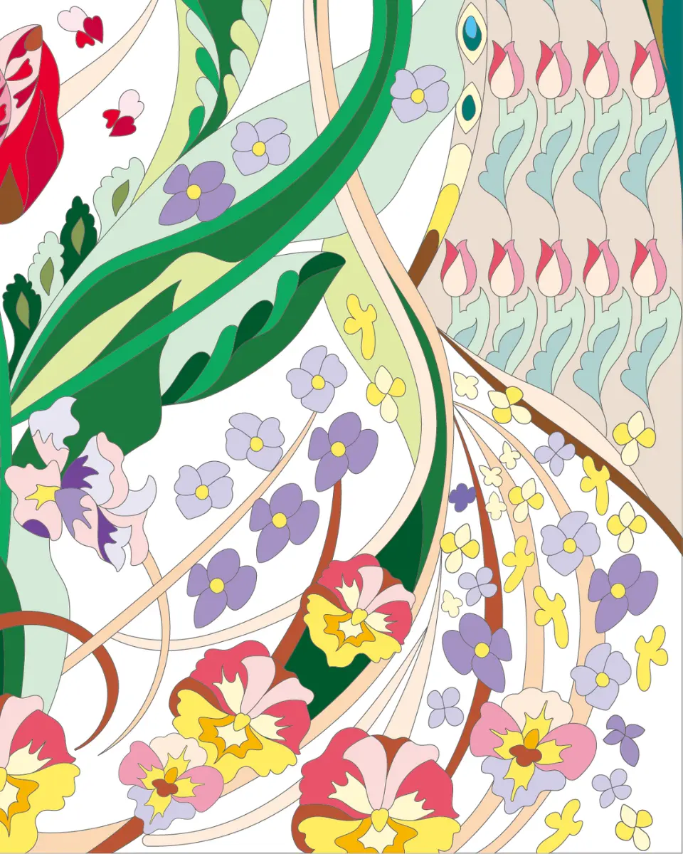 ボタニカルパズルぬりえ 【24】チューリップのロンド 完成見本 右下