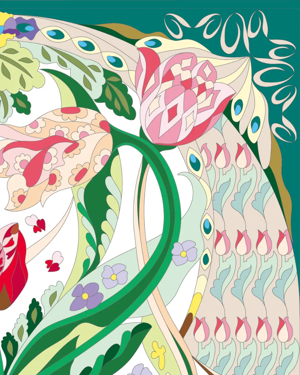 ボタニカルパズルぬりえ 【24】チューリップのロンド 完成見本 右上