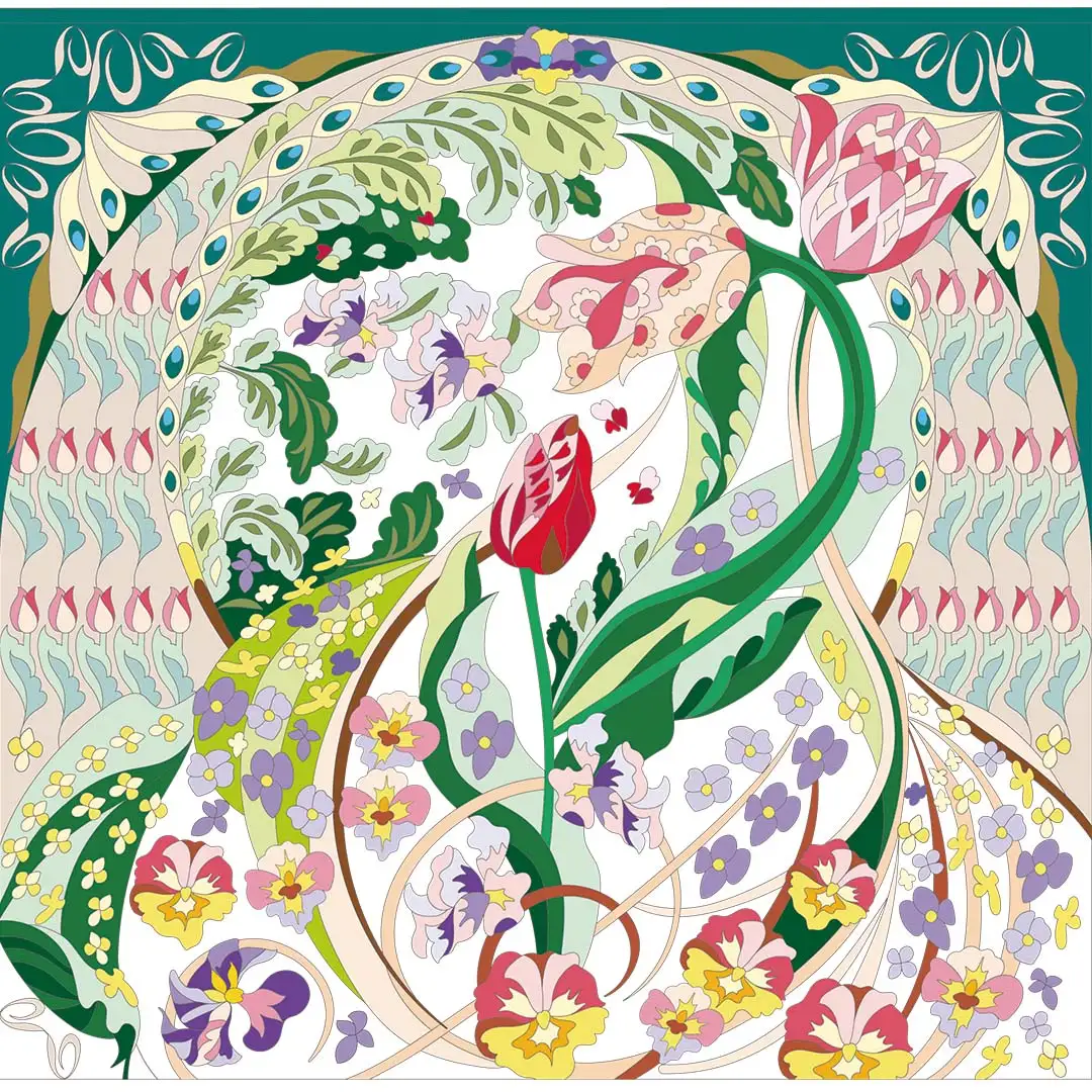 ボタニカルパズルぬりえ 【24】チューリップのロンド 完成見本