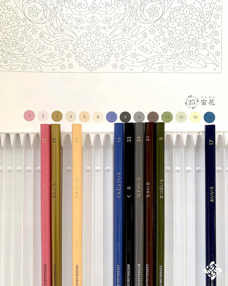 ボタニカルパズルぬりえ 【25】宙花 色えんぴつ見本
