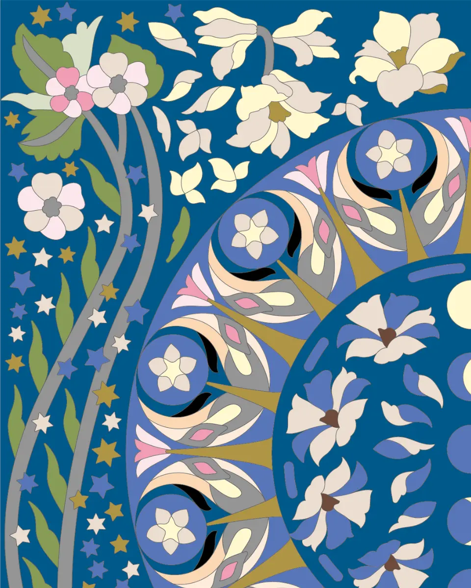 ボタニカルパズルぬりえ 【25】宙花 完成見本 左上