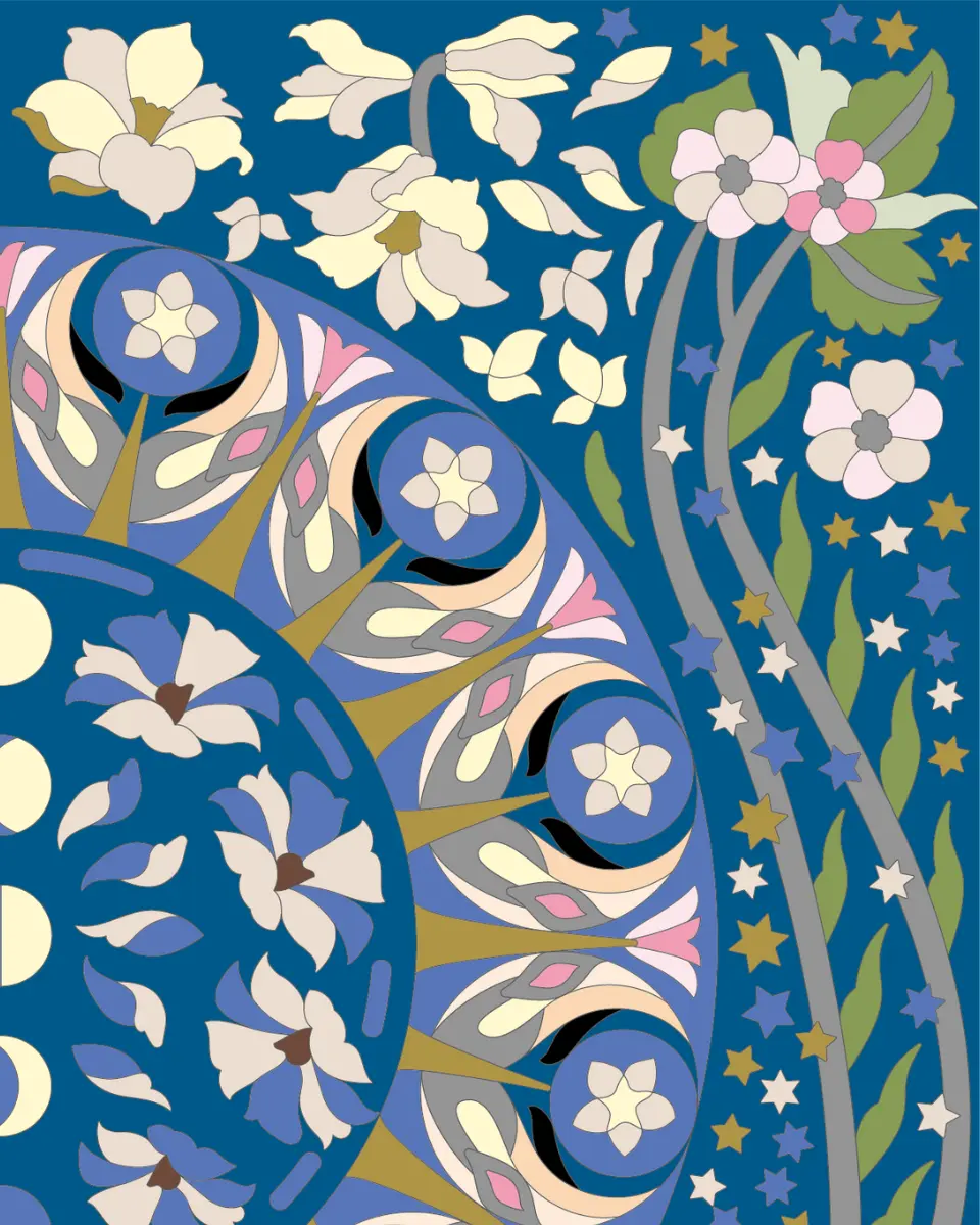 ボタニカルパズルぬりえ 【25】宙花 完成見本 右上