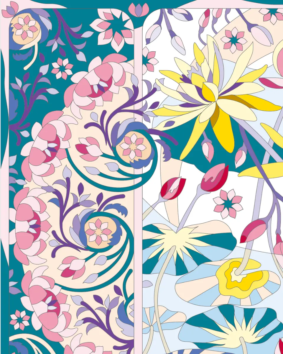 ボタニカルパズルぬりえ【27】光をたどって 完成見本 左上