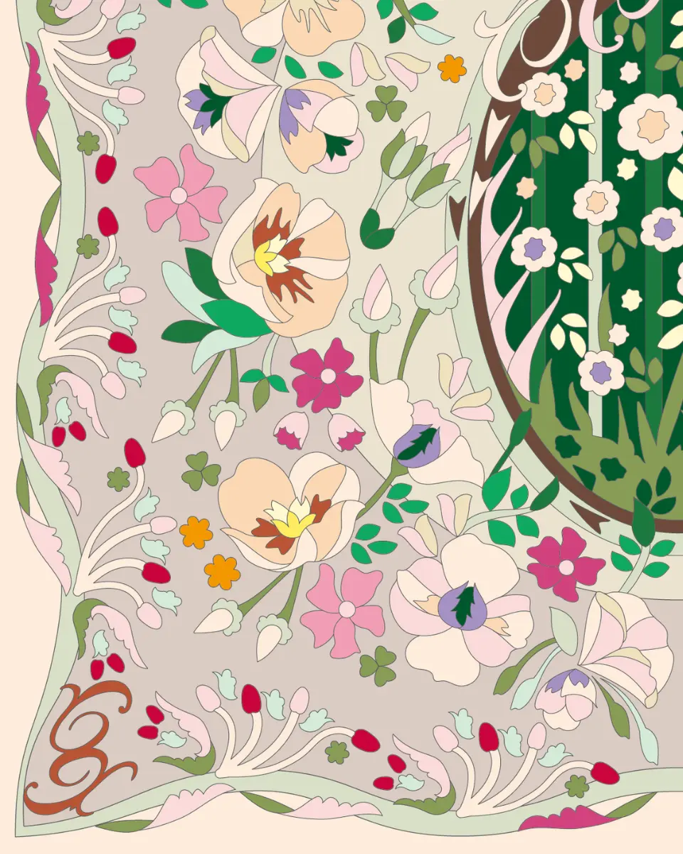 ボタニカルパズルぬりえ【28】秘密の花園 完成見本 左下