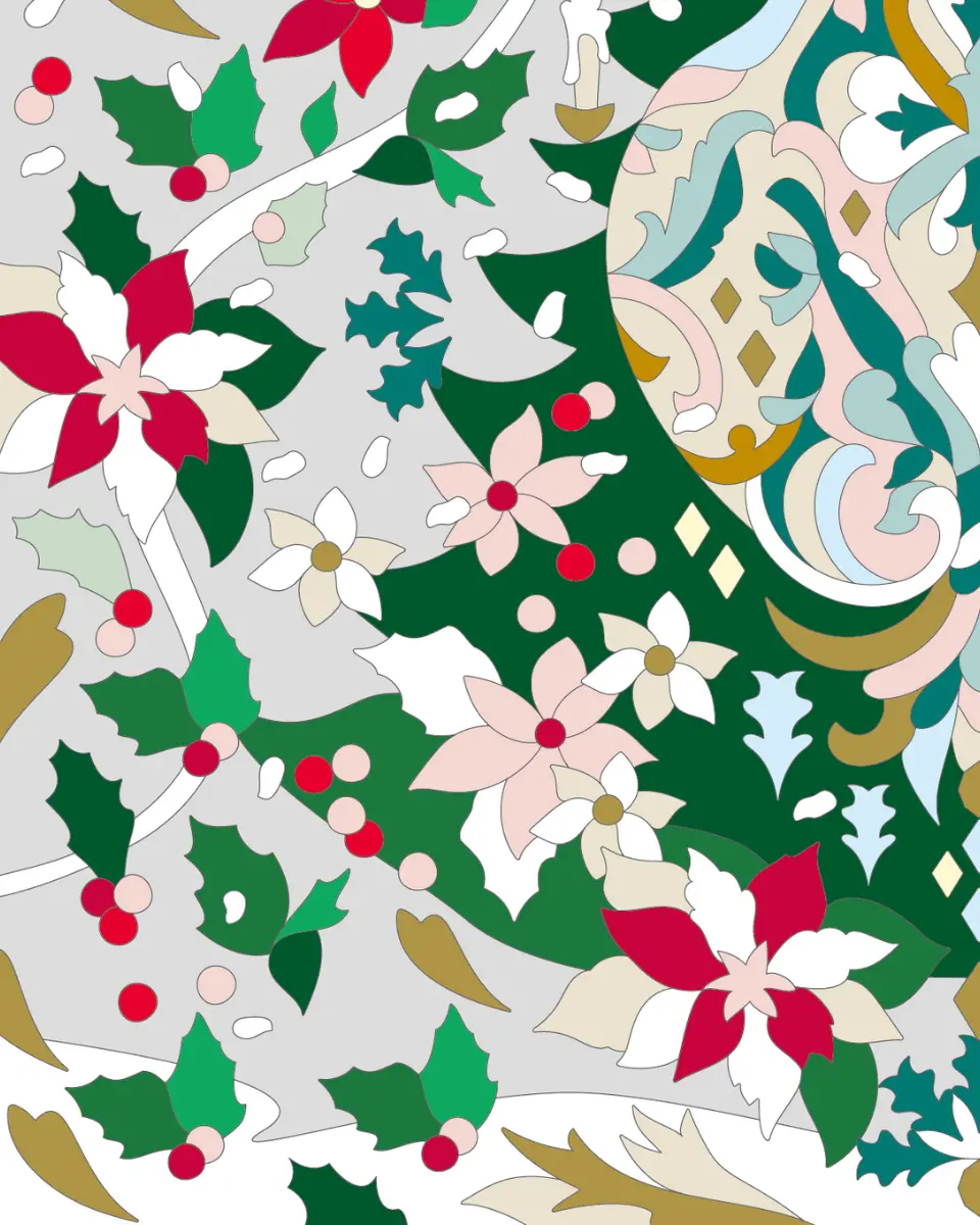 ボタニカルパズルぬりえ 【30】雪夜のデコール 完成見本 左下