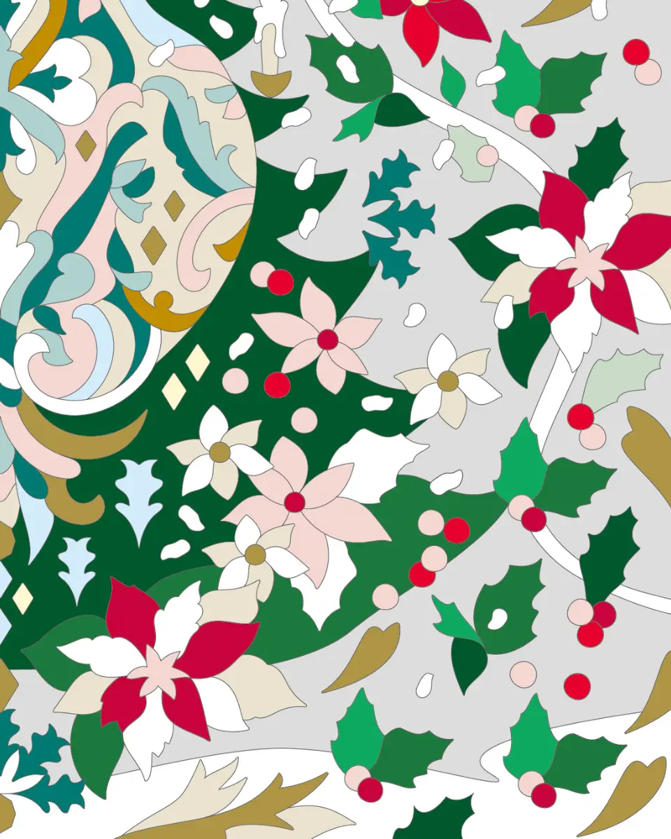 ボタニカルパズルぬりえ 【30】雪夜のデコール 完成見本 右下