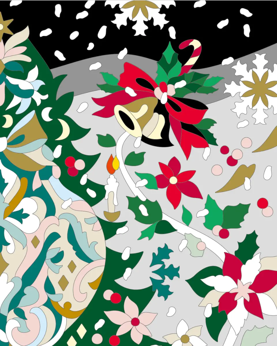 ボタニカルパズルぬりえ 【30】雪夜のデコール 完成見本 右上